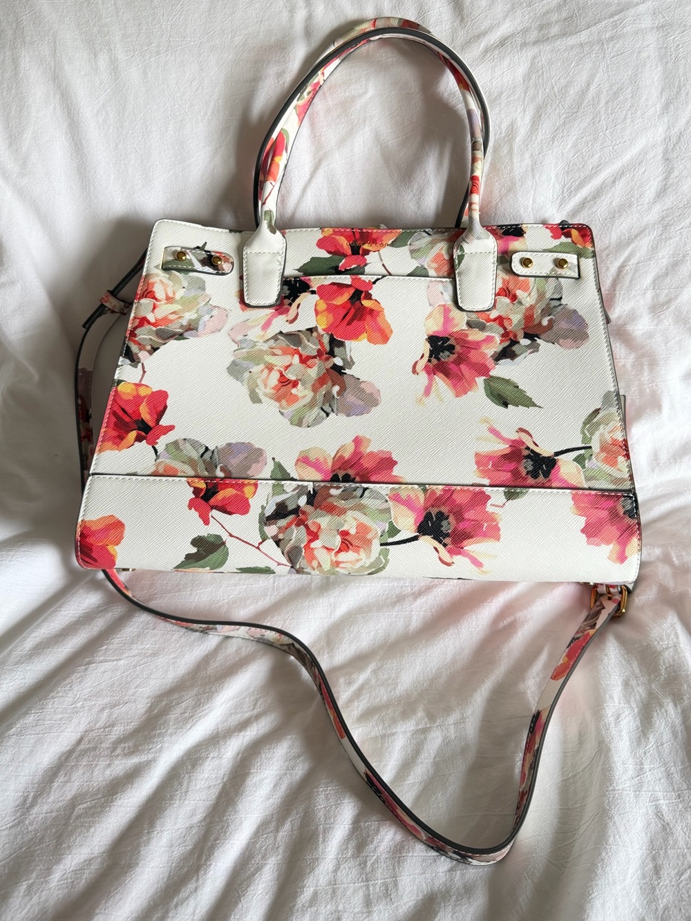 Love & Lord Floral Print Satchel Handbag in White and Pink - Picture 3 of 6